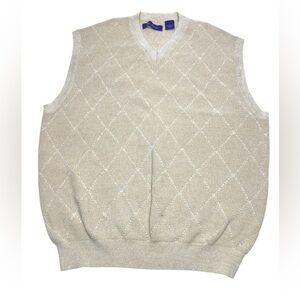 Alan Flusser Sweater Vest Mens Argyle Golf Cotton V-Neck in Cream‎ size XL